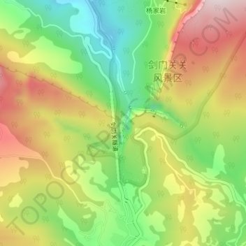 剑门关地形图、海拔、地势