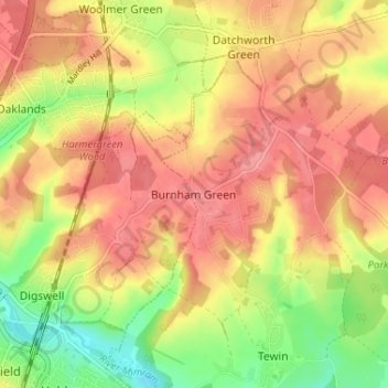 Burnham Green地形图、海拔、地势