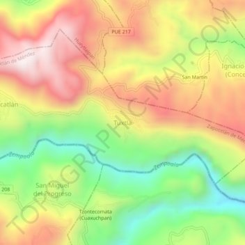 Tuxtla地形图、海拔、地势