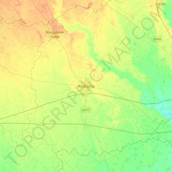 Amroha地形图、海拔、地势
