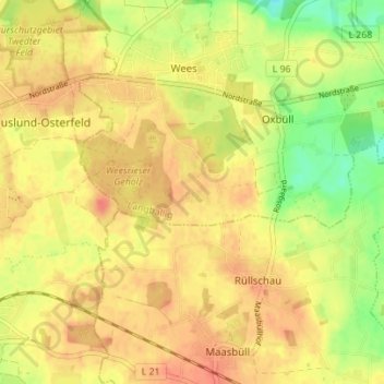 Weesries地形图、海拔、地势