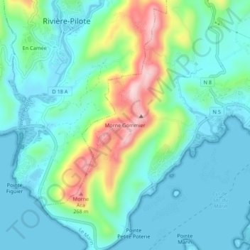 Morne Gommier地形图、海拔、地势