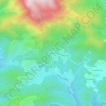 Blaunac地形图、海拔、地势