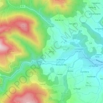 Darnac地形图、海拔、地势