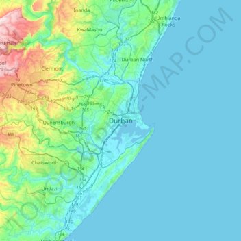 德班地形图、海拔、地势