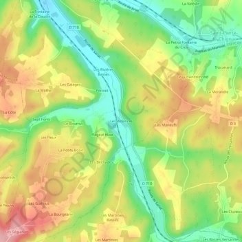 Les Potences地形图、海拔、地势