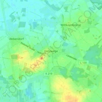 Hetzwege地形图、海拔、地势