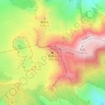 阿蘇山地形图、海拔、地势