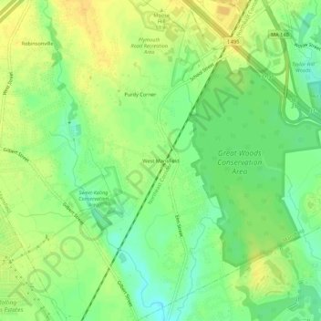 West Mansfield地形图、海拔、地势