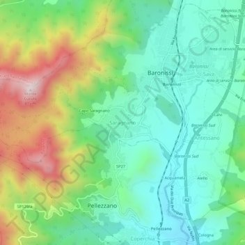 Saragnano地形图、海拔、地势