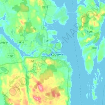 Kopervik地形图、海拔、地势