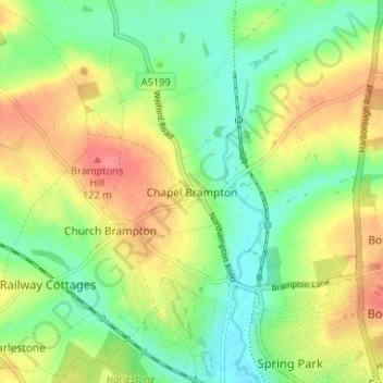 Chapel Brampton地形图、海拔、地势