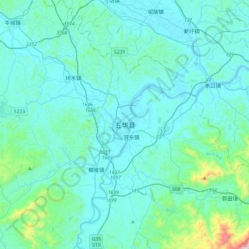 五华县地形图、海拔、地势
