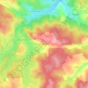 Chaudeyraguet地形图、海拔、地势
