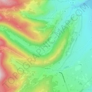 Espousouille地形图、海拔、地势