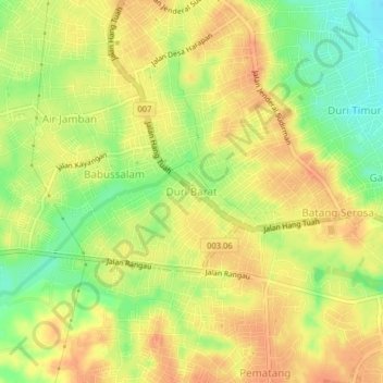 Duri Barat地形图、海拔、地势