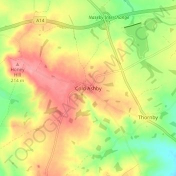 Cold Ashby地形图、海拔、地势