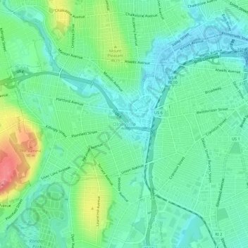 Olneyville地形图、海拔、地势