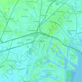 Marghera地形图、海拔、地势