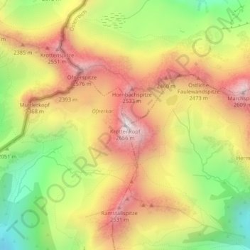Krottenkopf地形图、海拔、地势