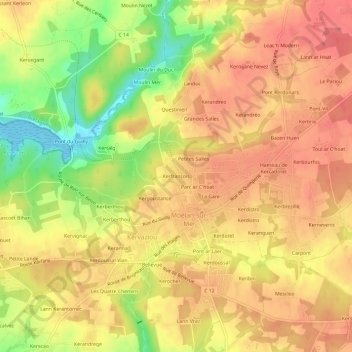 Kerfrançois地形图、海拔、地势
