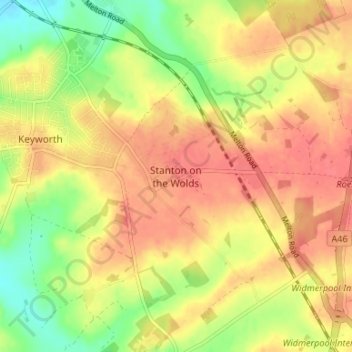 Stanton on the Wolds地形图、海拔、地势