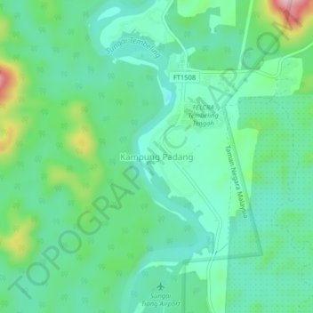 Kampung Padang地形图、海拔、地势