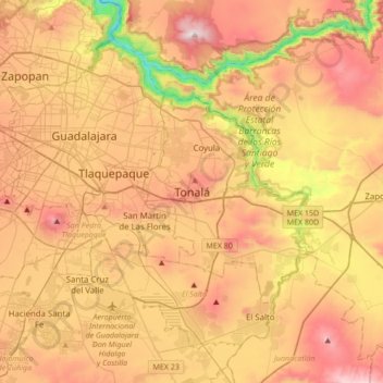 Tonalá地形图、海拔、地势