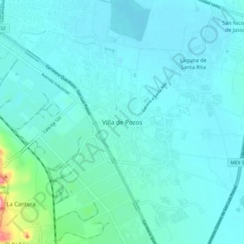 Villa de Pozos地形图、海拔、地势