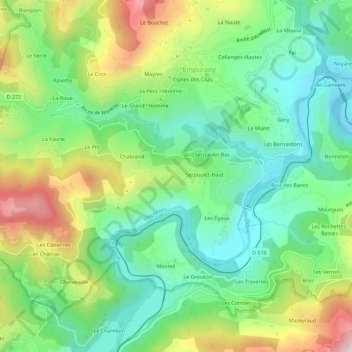 Bonnelières地形图、海拔、地势