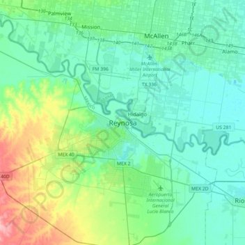 Reynosa地形图、海拔、地势