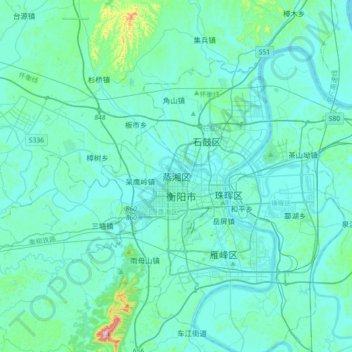 蒸湘区地形图、海拔、地势