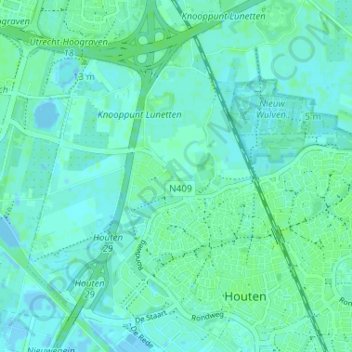 Oud-Wulven地形图、海拔、地势