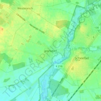 Jeersdorf地形图、海拔、地势