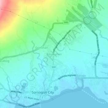 Bibincahan地形图、海拔、地势