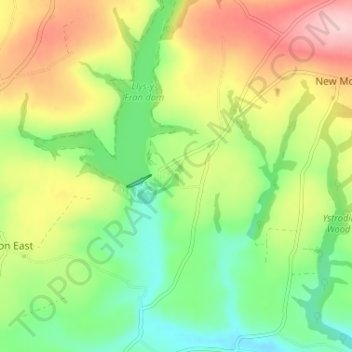 Llys-y-fran地形图、海拔、地势