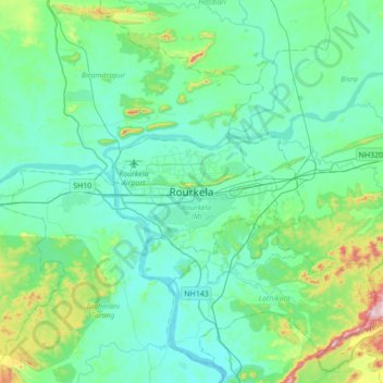 Rourkela地形图、海拔、地势
