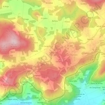 Corveira地形图、海拔、地势