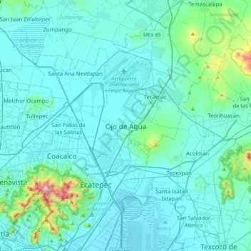Ojo de Agua地形图、海拔、地势