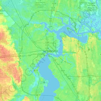 Jacksonville地形图、海拔、地势