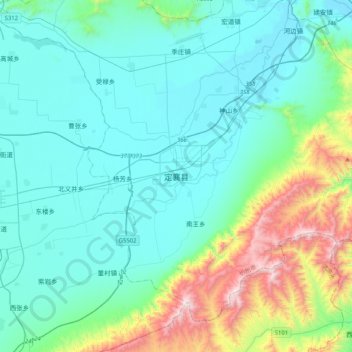 定襄县地形图、海拔、地势