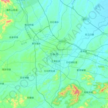 宁乡市地形图、海拔、地势