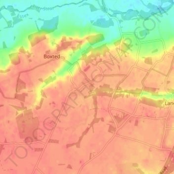 Boxted Cross地形图、海拔、地势