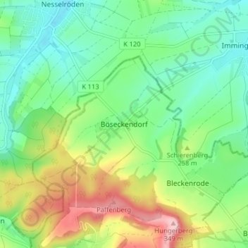 Böseckendorf地形图、海拔、地势