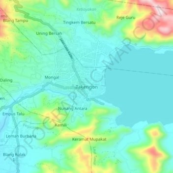 Takengon地形图、海拔、地势