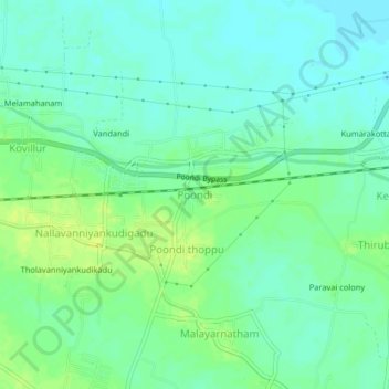 Poondi地形图、海拔、地势