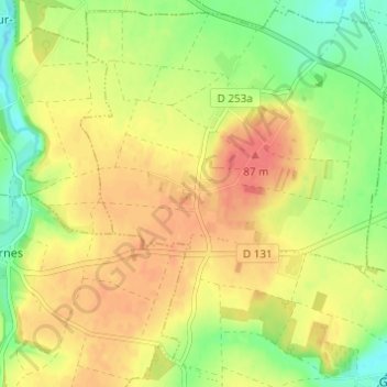 Favières地形图、海拔、地势
