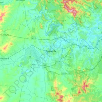 Ipswich地形图、海拔、地势