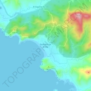 Guacalito de la Isla地形图、海拔、地势