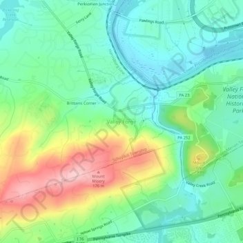 Valley Forge地形图、海拔、地势